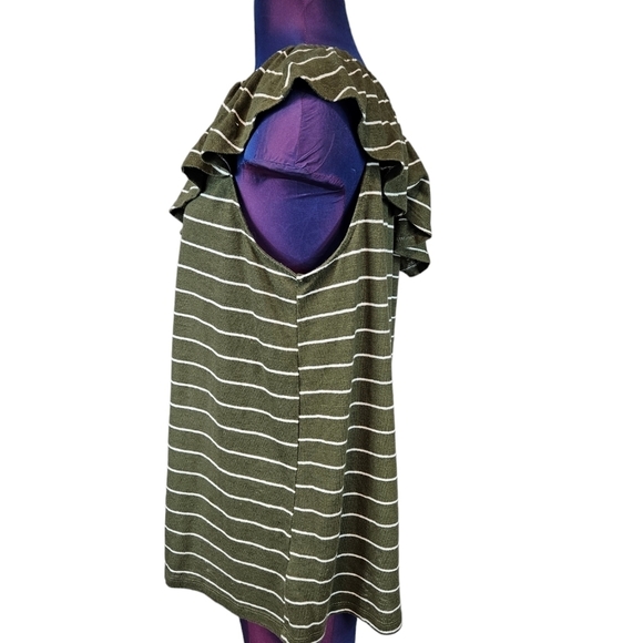 Old Navy Olive White Striped Linen Blend Ruffle One Shoulder Top Size Large Q79 - Picture 4 of 8